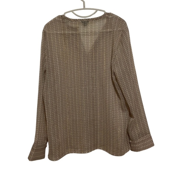 Express Relaxed Portofino Geometric Gold Threaded Long Sleeve Sheer Blouse - Picture 3 of 6